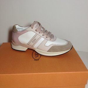 NWT Tod's white/ pink leather fashion sneaker
